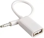 AUX to USB 3.5mm Male Aux Audio Jack Plug to USB 2.0 Female Converter Cable Cord Converter Cable Only for Car AUX Port White by （CAR Need MP3 Decode Function,IF NOT,Don't Buy）