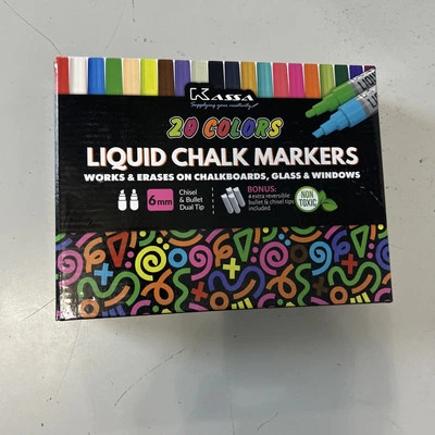 20-Pack Liquid Chalk Markers | Includes 20 Colors with Reversible Bullet & Chise
