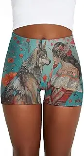 [RKJVB] Women Shorts Woman and Wolf Gym Shorts Workout Shorts Yoga Shorts Running Shorts