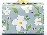 [Farcauo] Cute Blue Small Wallets Coin Purse Minimalist Flower Women's Travel Wallets Leather Credit Card Holder with ID Window Kawaii Cash Wallet for Women Ladies