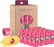 WDFAACK Biodegradable Dog Poo Bags with Holder-240 Large Poop Bags, Corn Starch Blended Compostable Bag, Extra Thick Strong Leak Proof Waste Bag for Dogs (Pink)