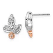 14k Yellow Gold Rose u0026 White Gold Real Diamond Fancy Leaf Earrings