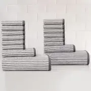 Essential Yarn Dye Stripe Grey 16 Piece Cotton Towel Set