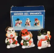 Vintage Christmas Around The World Porcelain Snowmen Bell Ornaments w/Box Taiwan