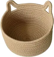 Cat Shaped Wicker Storage Basket With Ears - Pet Toy Organizer for Clothes, Makeup, Laundry - Cute Animal Woven Rope Container