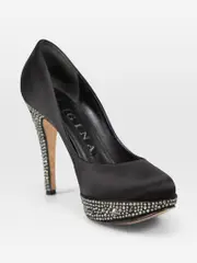 Black Crystal Embellished Platform Pumps