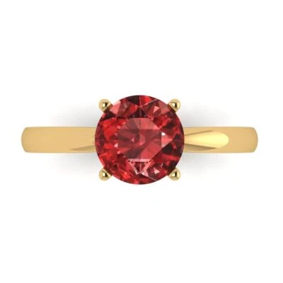 1.5Ct Round Cut Natural Garnet Solid Gold Solitaire Engagement Promise Ring