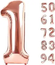 Lumjoy 40 Inch Rose Gold 1 Balloon, Number 1 Balloon for First Birthday, 1st Birthday Decorations for Girl Boy Kids Toddler Baby, One Large Foil Balloon