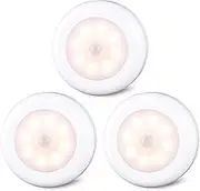 STAR-SPANGLED Motion Sensor Lights Indoor AA Battery Operated, Cordless High CRI LED Stick on Puck Lights for Closet, Stairs, Under Cabinet, Kitchen, Hallway (8cm, Warm White, 3 Pack)