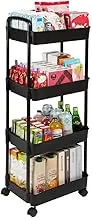 Storage Rolling Cart, 4 Tier Snack Organiser Trolley, Rolling Shelf with Wheels & Hooks,Movable Storage Organizer for Home Kitchen Organization (L)