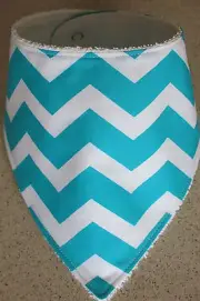 Handmade bandana baby bib- Turquoise green and white chevron