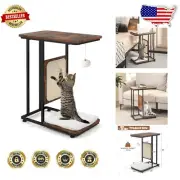 Modern C-Shaped Cat Side Table with Sisal Scratching Mat & Washable Cushion