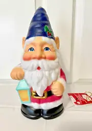 BLOW MOLD Santa Gnome 11" Light Up Tabletop Christmas Holiday Time, Blue Hat NWT