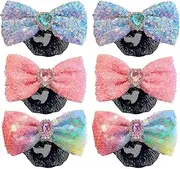 Tavvke 6 PCS Colored Bow Bun Hair Nets, Spring Clip Elastic Hairnets, Invisible Bun Cover for Ballet, Dance, Gymnastics and Skating Performance, Hair Accessories for Women & Girls (One Size)