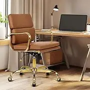 Furb Eames Office Chair with Adjustable Tilt Function, Lumbar Support Office Desk Chair, Adjustable Height Swivel Chair with Gold Armrests and Legs for Home（Tan）