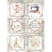 Stamperia A4 RICE PAPER - ROMANTIC THREADS - MINI CARDS Decoupage Sewing Machine