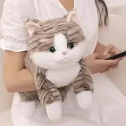 Weighted Toy Cat Stuffed Animal 45CM 0.9KG, Realistic Stuffed Cat Plush Toy Throw Pillow, Gray Weighted Stuffed Animals for Kids and Adults