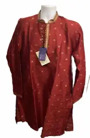 Red Kurta Set Men’s Size: 44 Printed Silk Pro-Ethic Style Developer Brand