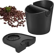 Set of 2 Pieces Espresso Knock Box and Tamper Mat Set Coffee Grounds Knock Box and Anti-Slip Silicone Tamper Mat for Barista Easy Clean Coffee Bin Detachable Knock Bar (Style A Knock Box + Tamper Mat)