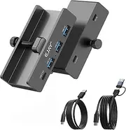 EJAY Mountable 4Ports USB3.0 HUB Alu Desktop Clamp Type C USB3.0 Splitter for Desk/Monitors with Extra Power Supply Port,59inches Data & 39inches Power Cables-5Gbps(3A1C-BK)
