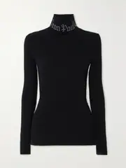 [Jean Paul Gaultier] Jean Paul Gaultier - Ribbed Merino Wool-blend Jacquard Turtleneck Top - Black - small small Black