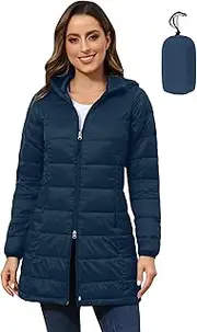[Royal Matrix] Women's Plus Size Puffer Jacket Packable Lightweight Hooded Quilted Spring Fall Long Puffer Coat
