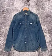 New American Eagle Shirt Small Mens Blue Denim Chambray Workshirt