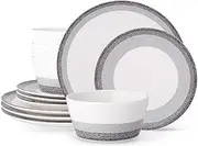 [Noritake] Colorscapes Layers Charcoal 12-Piece Coupe Dinnerware Set, Service for 4