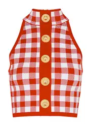 Balmain Checked Knitted Cropped top - Red - 40 (UK12 / M) 40 (UK12 / M)