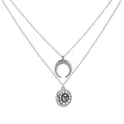 4Pcs Vintage Sun Moon Pendant Necklace Charm Chain Multilayer Necklace Jewelry For Women