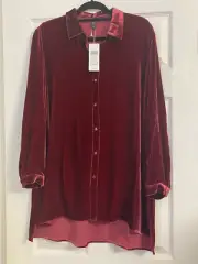 NWT $288 Eileen Fisher Dark Claret Classic Callar Long Shirt M