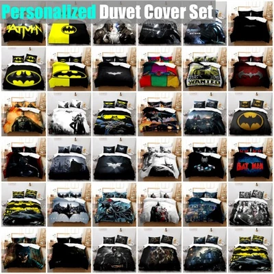 Kids Cartoon Batman 3D Quilt Doona Duvet Cover Set Single Double Queen Size Bed