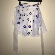 Vintage 50s Artistic Apron House NWT Sheer Blue Floral Embroidery Nylon White