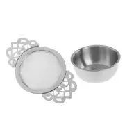 1X Stainless Steel Tea Strainer With Drip Bowl Double Ear Mesh Infuser Fil-st