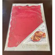 Vintage 6 Doilies/Napper Holiday Lace Placemats Red NEW old stock
