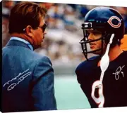 Mike Ditka and Jim McMahon Floating Canvas Wall Art - Talking On The Sideline