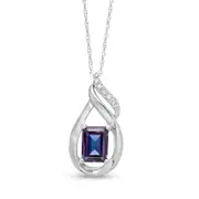 Emerald-Cut Lab-Created Alexandrite and Diamond Accent Flame Pendant in 10K White Gold