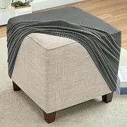Square Ottoman Slipcover Decorative 40-100 cm Stretch Polar Fleece Furniture Protector for Footrest Footstool Sofa Stool and Storage Ottoman(Dark Gray,66x66cm)