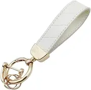 [Kcnoss] Leather Keychain Wristlet Universal Key Holder with 2 Key Rings & Anti-Lost D-Ring, 360-Degree Rotating Keychain Wrist Strap for Men & Women