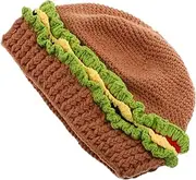 [Yardenfun] Adorable Hamburger Shape Hat Knitted Kawaii Hat for Unisex Stylish Comfortable for Everyday