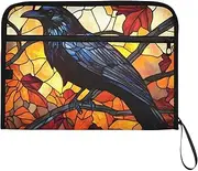 YMXFXP Crow Stain Glass Branch Expandable Filing Folder, 13-Pocket Funny Cute Design with Sticky Labels, A4 Letter Size Document Organizer for Office, School, Boys, Girls