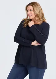 [Virtuelle] Taking Shape French Rib Button Detail Top Size 20 in Navy, Viscose - Plus Size Women's Clothing Navy