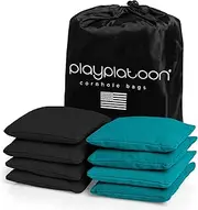 Play Platoon Cornhole Bags Weather Resistant- Set of 8 Regulation Bean Bags for Tossing- Official Professional Size & Weight Corn Hole Bags Two Color All Weather Cornhole Beans Bag Set with Tote Bag