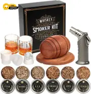 Whiskey Smoker Kit with Torch - 6 Flavors Wood Chips, 2 Glasses, 2 Natural