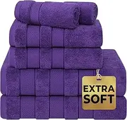 [American Soft Linen] Salem Bath Towel Set, 6 Piece Towels for Bathroom, 100% Turkish Combed Cotton 2 Bath Towels 2 Hand Towels 2 Washcloths, Purple