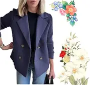 [Generic] Women'S Lapel Button Knitted Patchwork Sleeve Casual Suit Jacket Sweater Short Double Breasted Versatile and Comfortable