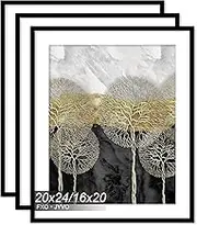 Fxojyvo 20x24 Picture Frame Set of 3, Display Poster 16x20 with Mat or 20 x 24 Without Mat, Light Weight and High Transparent 20 by 24 Frame for Wall - 3 Pack/Black/20 x24