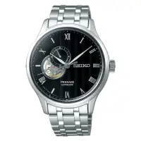 在飛比找momo購物網優惠-【SEIKO 精工】PRESAGE 開芯機械錶-銀黑(4R3