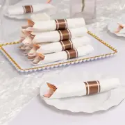 24 ROSE GOLD Plastic Silverware with Pre Rolled White Paper Napkins Party