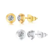 Stainless Steel Little Cubic Zirconia Round Stud Earrings